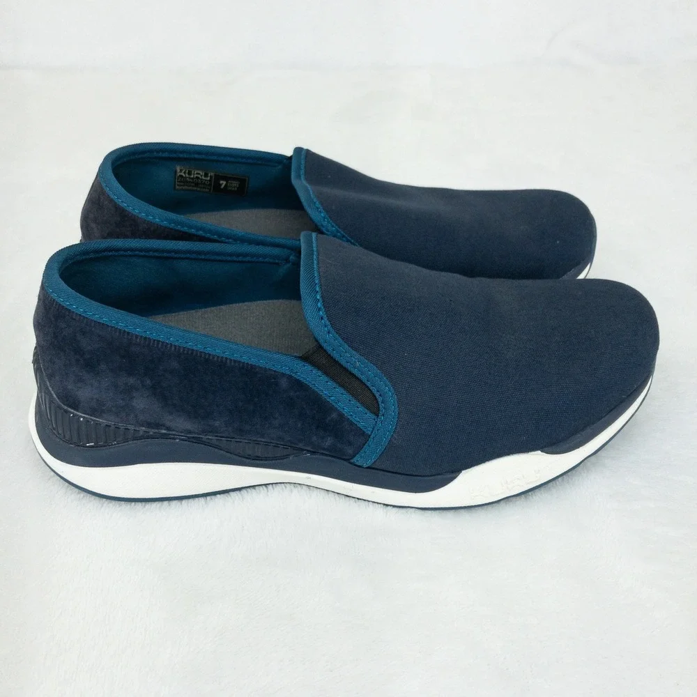 Kuru Atom Slip‎ On Womens Size 7 Navy Blue Canvas Suede Orthotic Walking Shoes